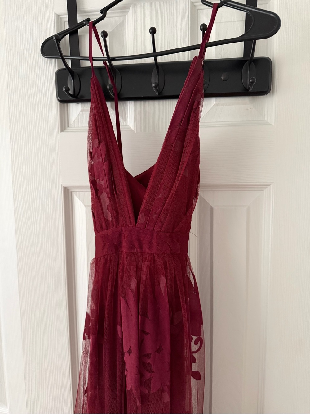 Luxxel Wine Red Floral Mesh Lace Maxi Dress small long dress